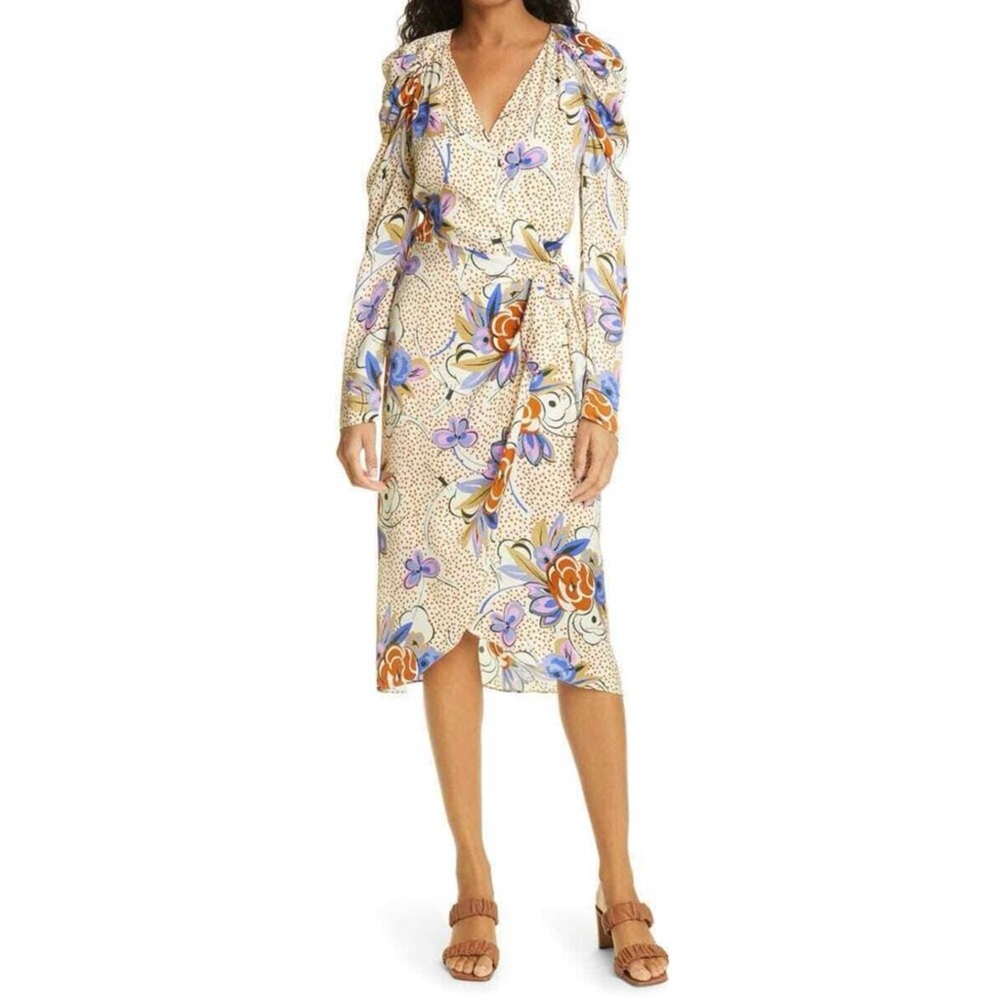 ✨️SALE✨️ LES REVERIES Floral Dot Silk Wrap Dress NEW